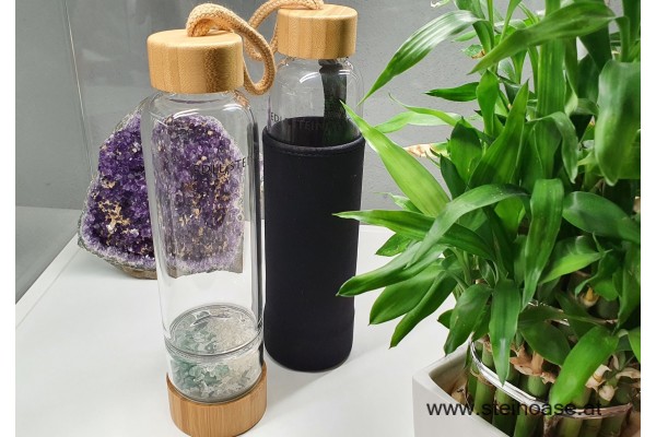 Glasflasche mit Aventurin & Bergkristall